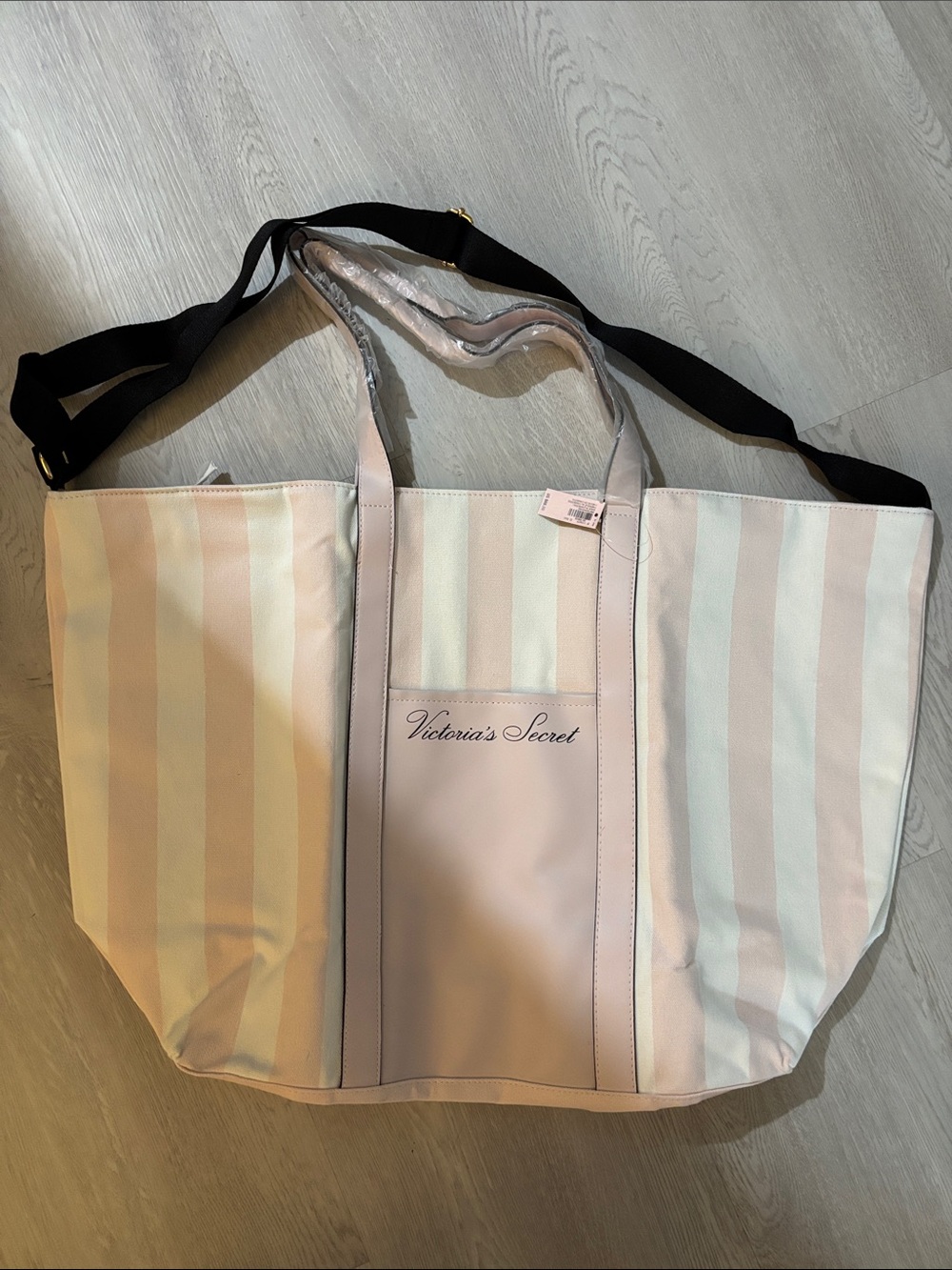 Victoria's Secret Pink & Cream Striped Large Zipper Tote